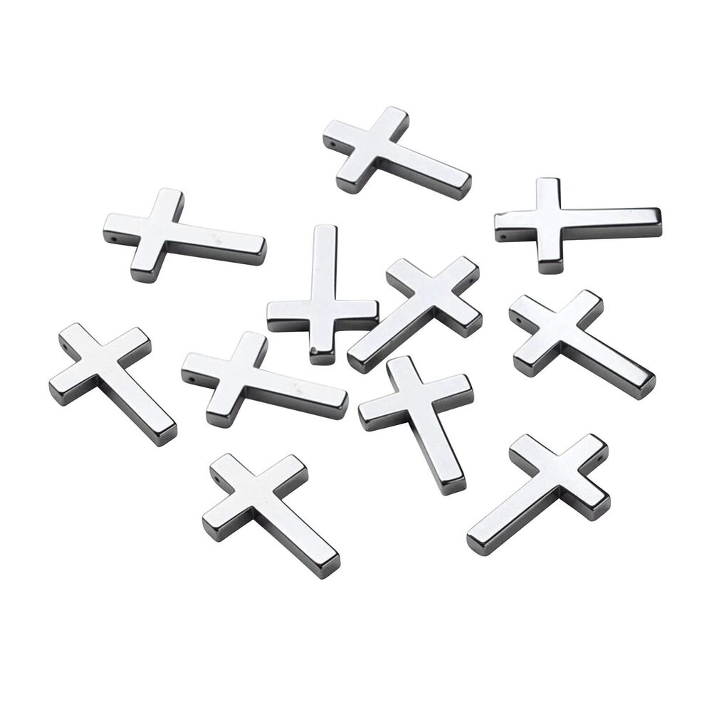3169 20Pcs Cross Hematite Charms Non-Magnetic Natural Gemstone Crucifix
